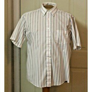 Van Heusen Editions Men's 1/2 Sleeve Shirt 17 White Striped Single Needle PreOwn